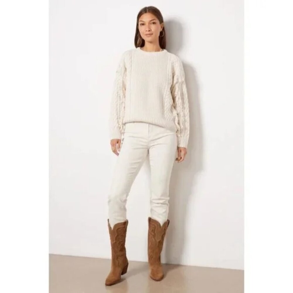 Splendid Thais Fringe Pullover in Ivory Size S